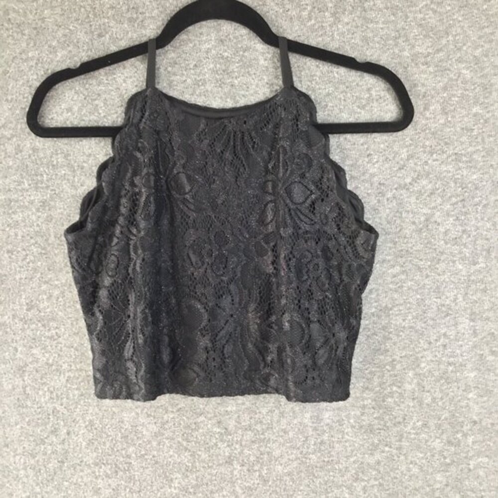 Amy Byer Black Lace Spaghetti Strap Crop Top Tank Shirt Sz 14